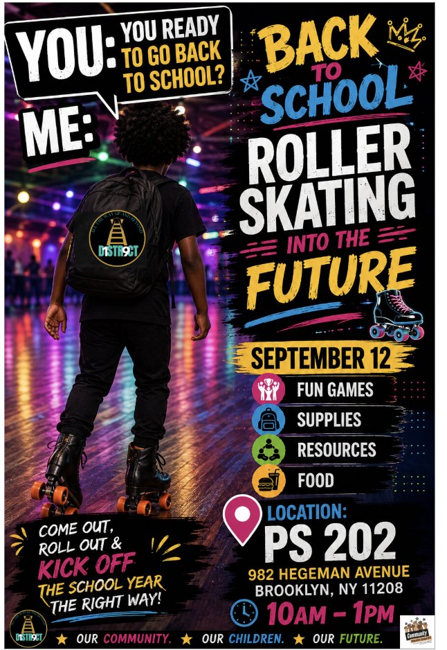 Flyer promoting a back to school event hosted by District 19